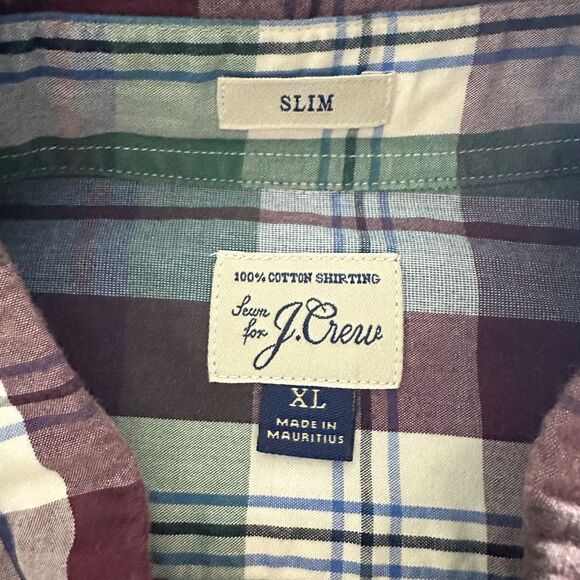 J.Crew Mens Slim Fit Plaid Shirt XL Green Red Blue Button Down Cotton Casual - Picture 4 of 7